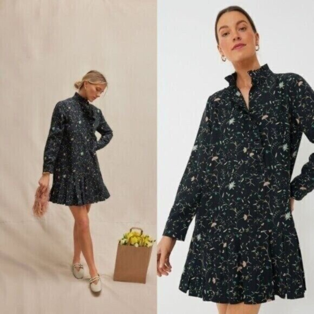 Tuckernuck New Campden Vine Tate Long Sleeve Pleated Mini Dress - XS